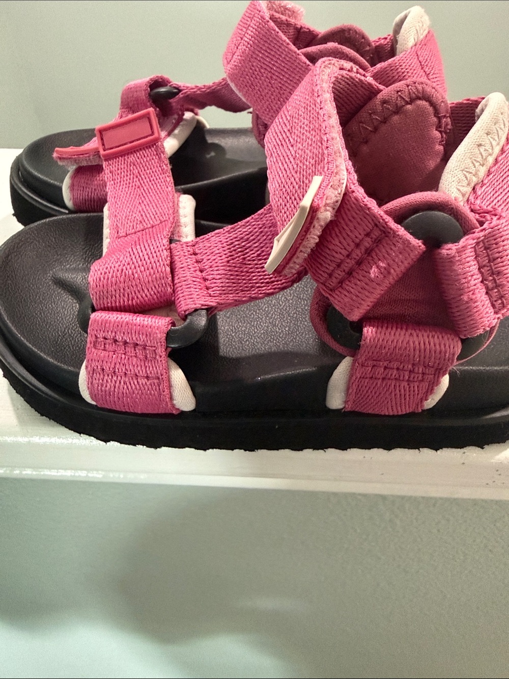 GAP Pink Strappy Kids Sandals with Black Footbed